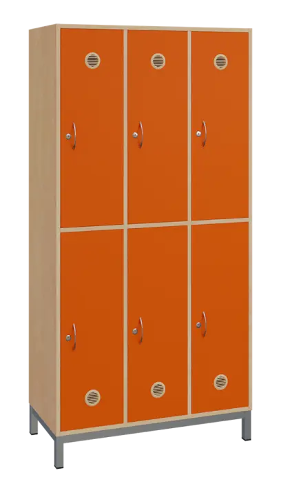 SBS-2233 šatní skříň 6-boxová, 1800x900x400 mm, kovové nohy, korpus bříza irská, dvířka pomeranč